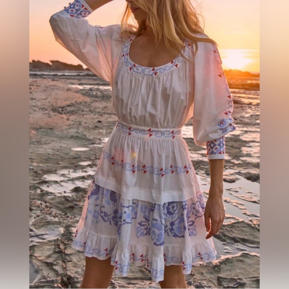 HUNTER BELL White and Blue Dress